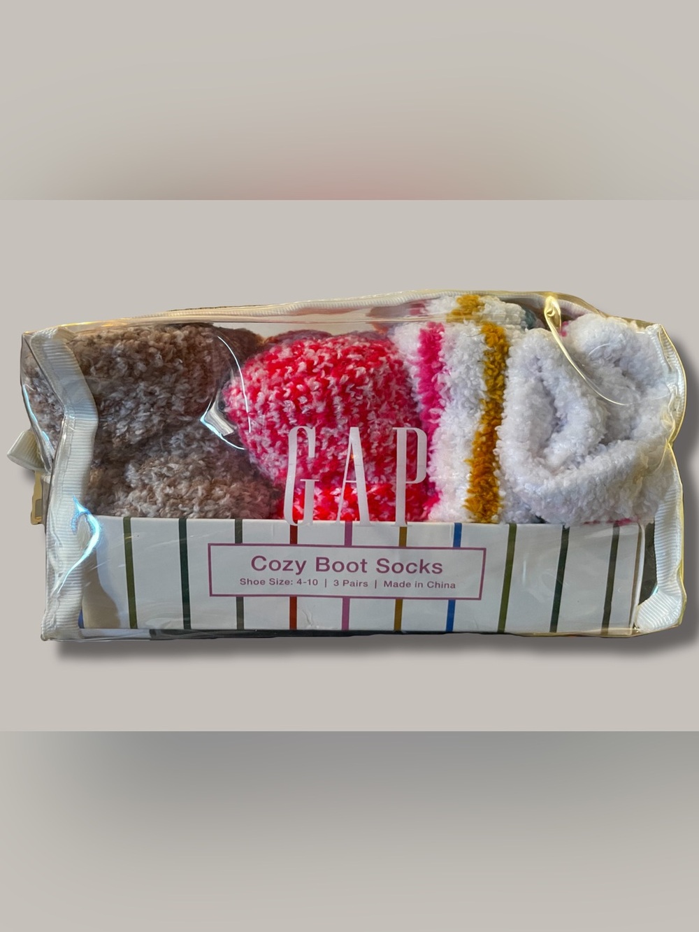 GAP Plush Boot Socks - Pink, White & Brown - 3 Pack